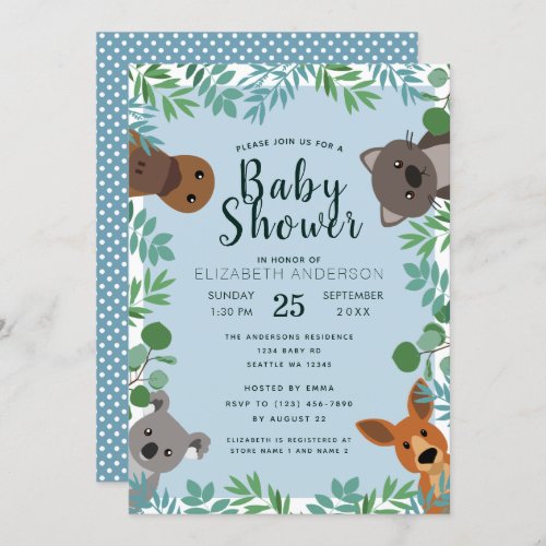 Cute Australian Critters Baby Shower Invitation