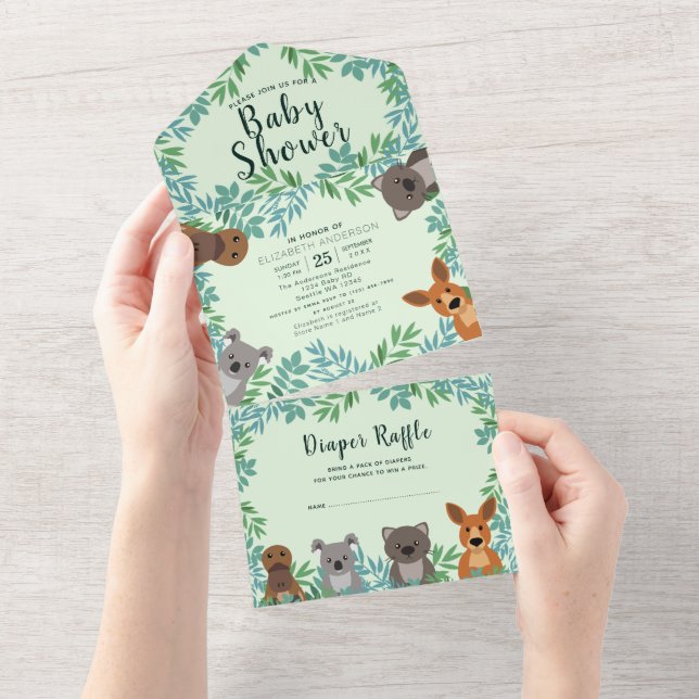 Cute Australian Critters Baby Shower Invitation (Tearaway)