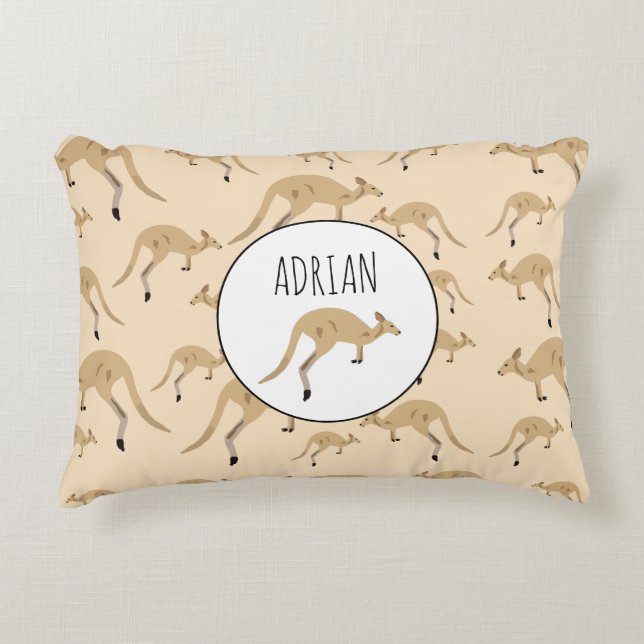Cute Australian Kangaroo Pattern Custom Name Accent Pillow (Front)