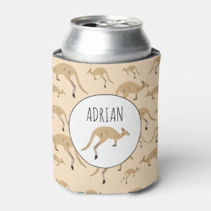 Cute Australian Kangaroo Pattern Custom Name Can Cooler