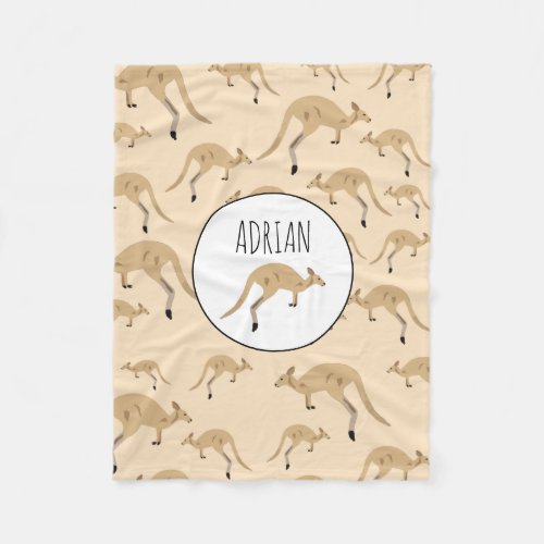 Cute Australian Kangaroo Pattern Custom Name Fleece Blanket