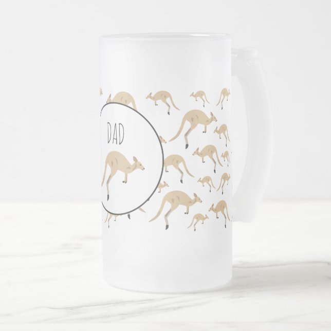 Cute Australian Kangaroo Pattern Custom Name  Frosted Glass Beer Mug (Front Right)