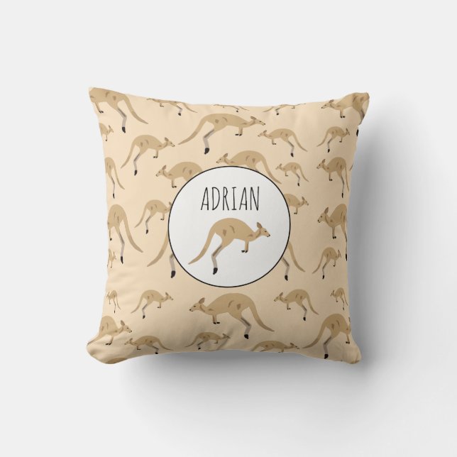 Cute Australian Kangaroo Pattern Custom Name Throw Pillow (Front)