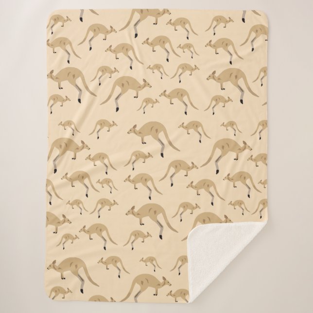 Cute Australian Kangaroo Pattern Sherpa Blanket (Front)