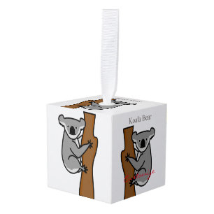Cute Australian Koala Bear Climbing Tree Cube Ornament