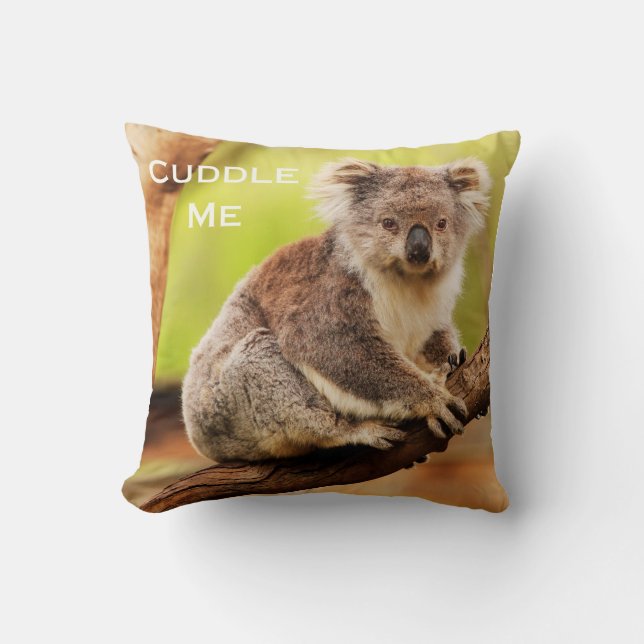 Cute Australian Koala in a Eucalyptus Gum Tree Throw Pillow (Front)