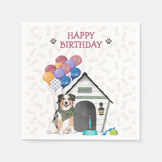 Cute Australian Shepherd Birthday Party Napkins (Front)