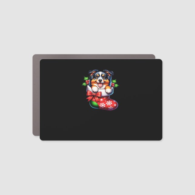 Cute Australian Shepherd Christmas Stocking Classi Car Magnet (Front)