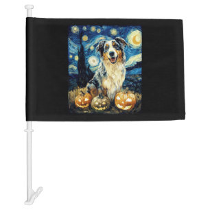 Cute Australian Shepherd Dog Halloween Jack O Lant Car Flag