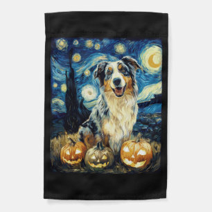 Cute Australian Shepherd Dog Halloween Jack O Lant Garden Flag