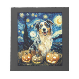 Cute Australian Shepherd Dog Halloween Jack O Lant Notepad