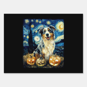 Cute Australian Shepherd Dog Halloween Jack O Lant Sign