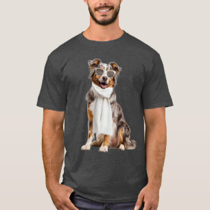 Cute Australian Shepherd Dog in Stylish Fashion T-Shirt