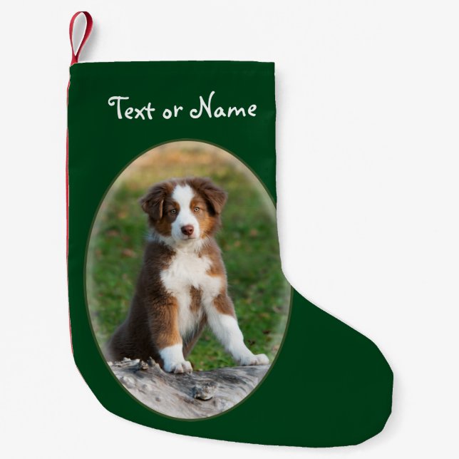 Cute Australian Shepherd Dog - Personalized Santa Small Christmas Stocking (Front)