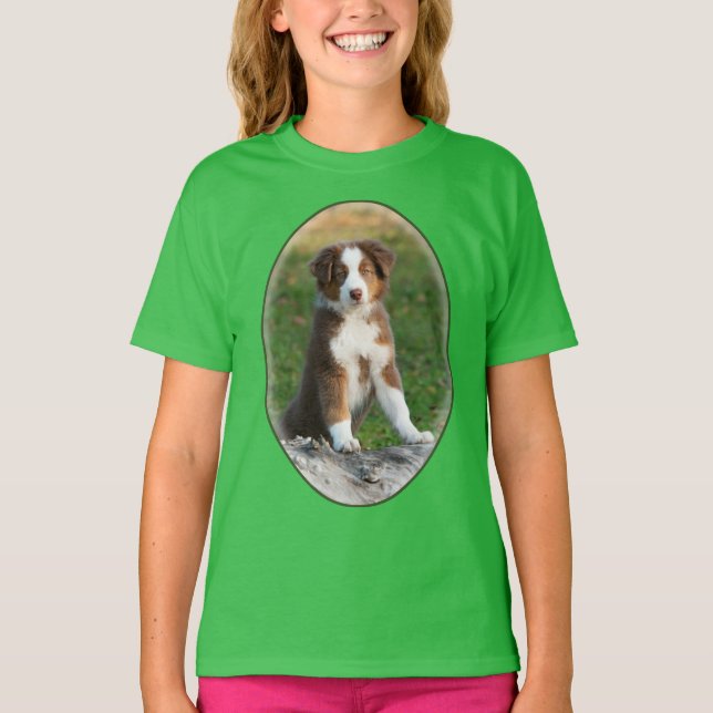 Cute Australian Shepherd Dog Puppy Photo - girl T-Shirt (Front)