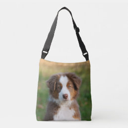 Cute Australian Shepherd Dog Puppy Photo on - Crossbody Bag