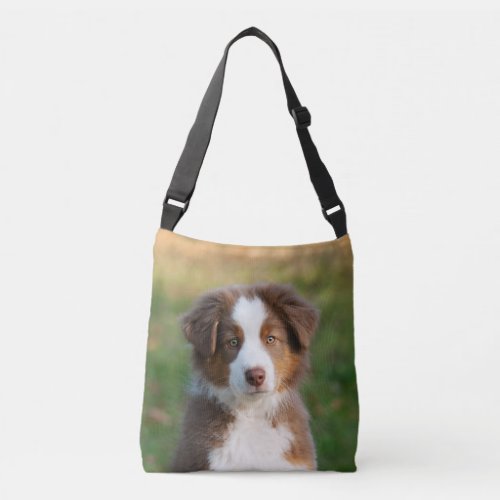 Cute Australian Shepherd Dog Puppy Photo on _ Crossbody Bag
