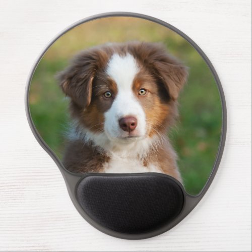 Cute Australian Shepherd Dog Puppy Photo Portrait Gel Mouse Pad