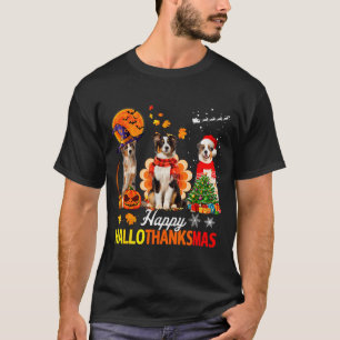 Cute Australian Shepherd Happy Hallothanksmas Xmas T-Shirt