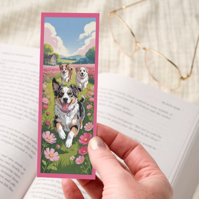 Cute Australian Shepherd In Flowers Bookmarks (Hand)
