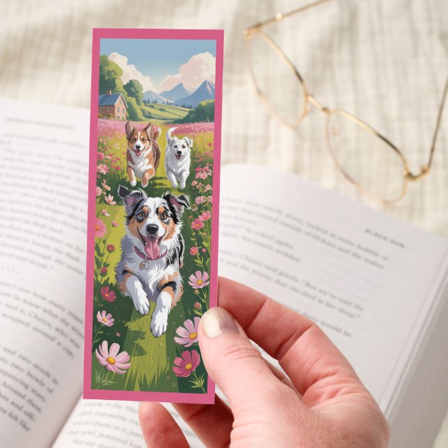 Cute Australian Shepherd In Flowers Bookmarks (Hand)