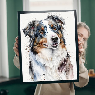Cute Australian Shepherd in Watercolor Canvas Print