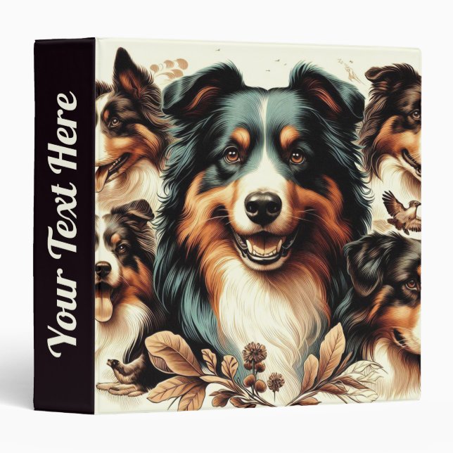 Cute Australian Shepherd Painting 3 Ring Binder (Front/Spine)