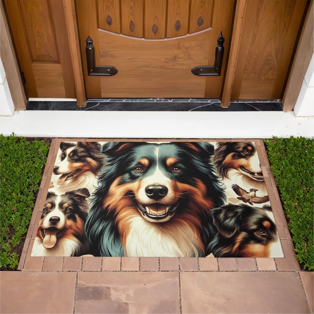 Cute Australian Shepherd Painting Doormat (Outdoor)