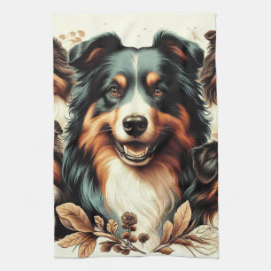 Cute Australian Shepherd Painting Kitchen Towel