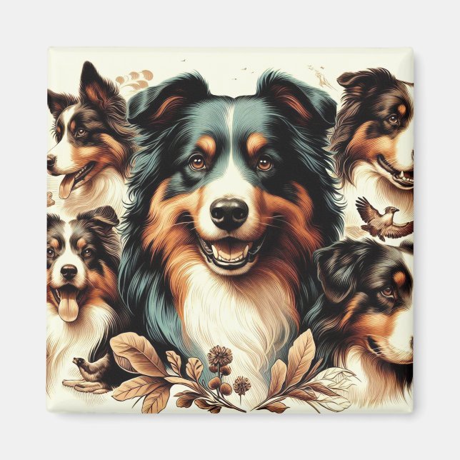 Cute Australian Shepherd Painting Magnet (Front)