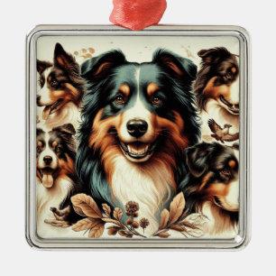 Cute Australian Shepherd Painting Metal Ornament