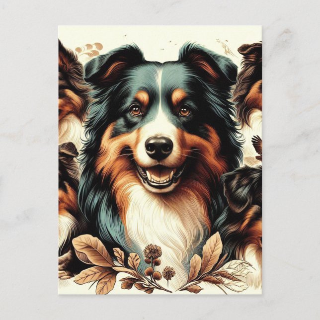 Cute Australian Shepherd Painting Postcard (Front)