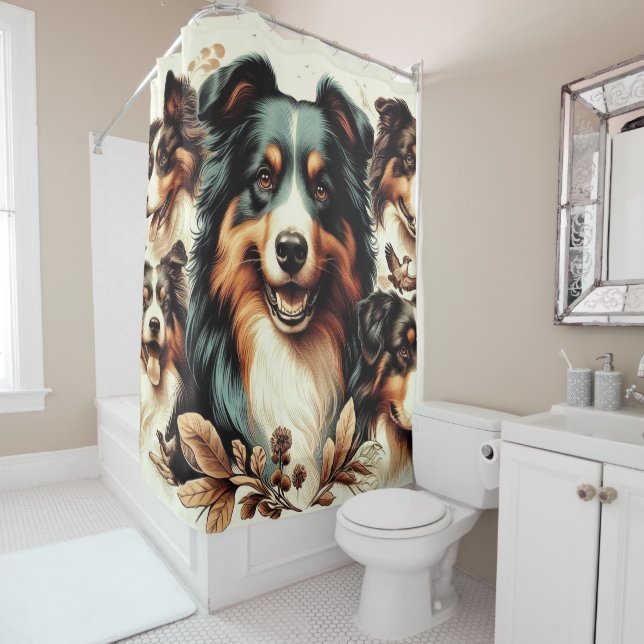 Cute Australian Shepherd Painting Shower Curtain (In Situ)