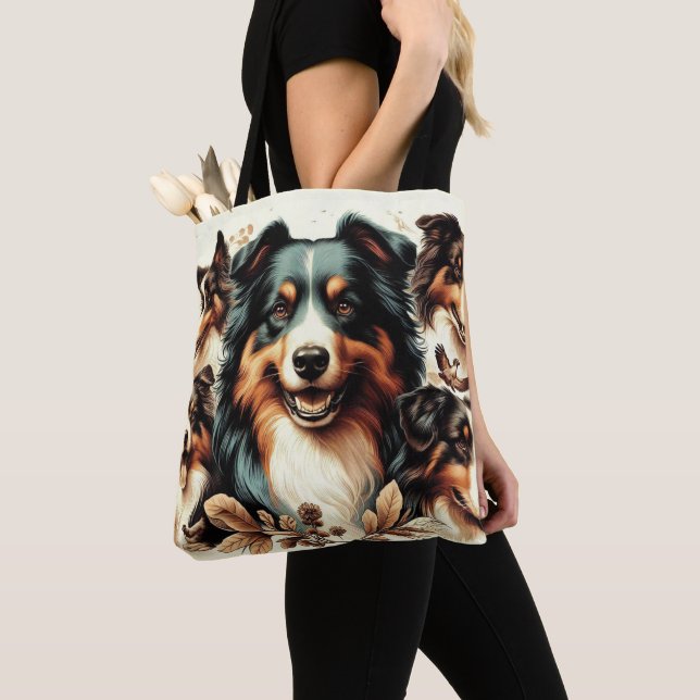 Cute Australian Shepherd Painting Tote Bag (Close Up)
