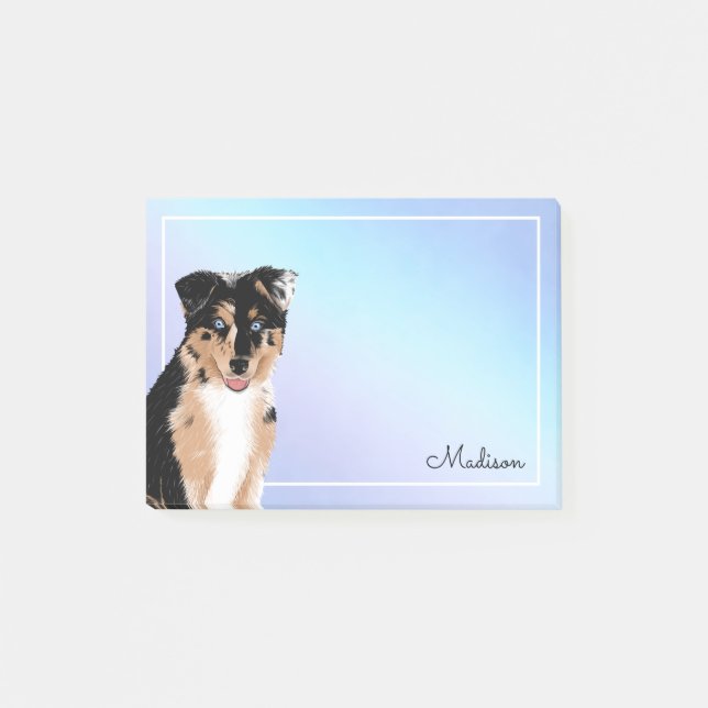 Cute Australian Shepherd Pastel Ombre Name Post-it Post-it Notes (Front)