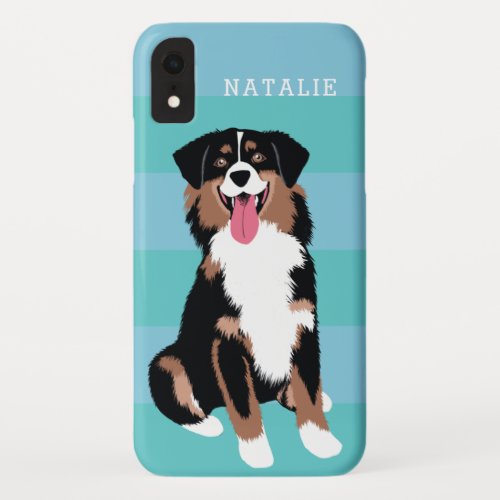 Cute Australian Shepherd Personalized  Blue Aqua iPhone XR Case