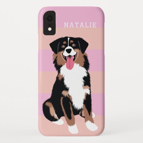 Cute Australian Shepherd Personalized  Pink Peach iPhone XR Case