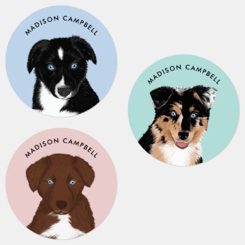 Cute Australian Shepherd Puppies Name | Pastels Kids' Labels by Orabella at Zazzle