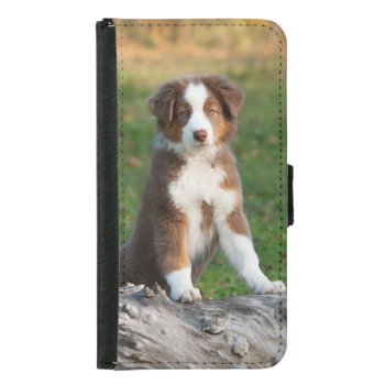 Cute Australian Shepherd Puppy Animal Photo Samsung Galaxy S5 Wallet Case by Kathom_Photo at Zazzle