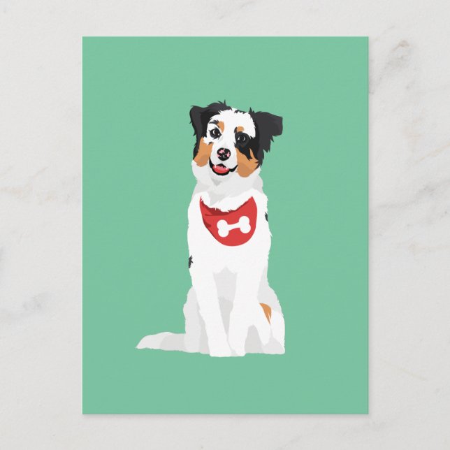 Cute Australian Shepherd Puppy with Red Bandana Postcard (Front)