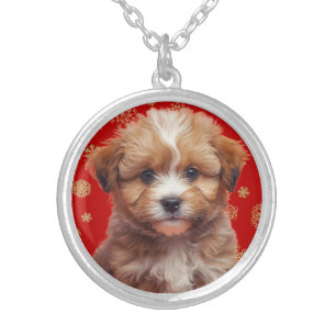 Cute Australian Shepherd Round Silver Plated Necklace