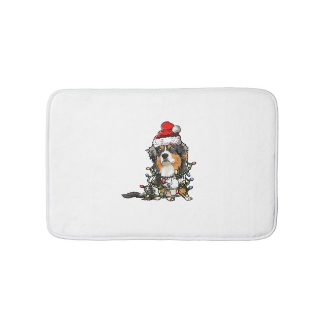 Cute Australian Shepherd Santa Christmas Tree Ligh Bath Mat (Front)