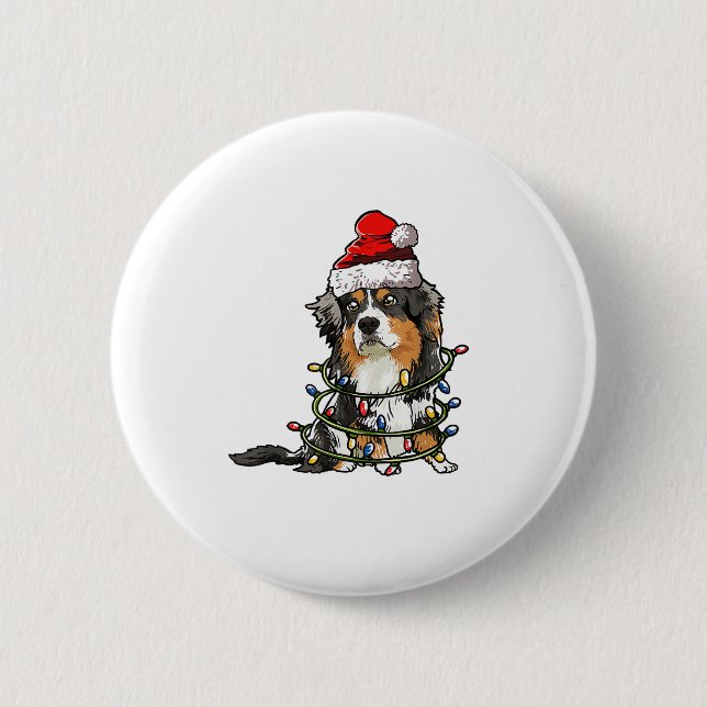 Cute Australian Shepherd Santa Christmas Tree Ligh Button (Front)