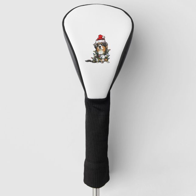 Cute Australian Shepherd Santa Christmas Tree Ligh Golf Head Cover (Front)