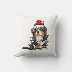 Cute Australian Shepherd Santa Christmas Tree Ligh Throw Pillow