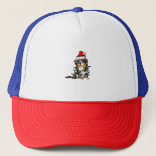 Cute Australian Shepherd Santa Christmas Tree Ligh Trucker Hat