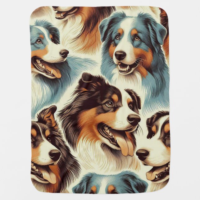 Cute Australian Shepherd Seamless Baby Blanket (Front)