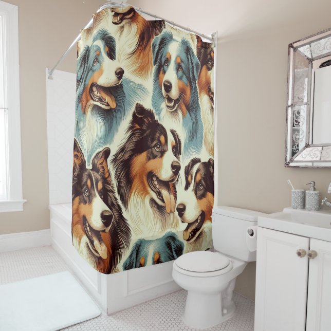 Cute Australian Shepherd Seamless Shower Curtain (In Situ)