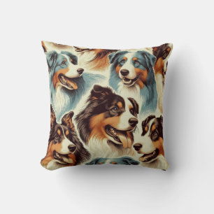 Cute Australian Shepherd Seamless Throw Pillow