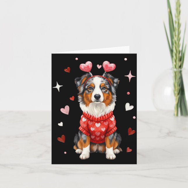 Cute Australian Shepherd Valentine Heart Valentine Card (Front)